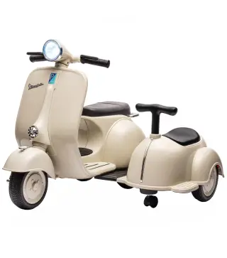 Moto Eléctrica para Niños Licencia VESPA con 2 Asientos Arranque Suave Luz Delantera Música USB y Almacenamiento Crema