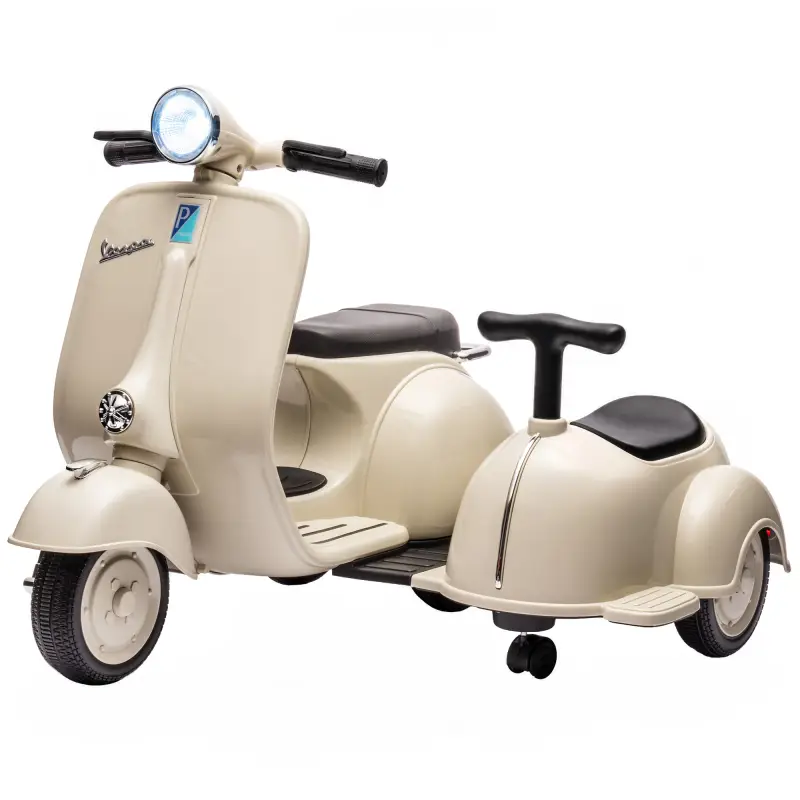 Moto Eléctrica para Niños Licencia VESPA con 2 Asientos Arranque Suave Luz Delantera Música USB y Almacenamiento Crema Moto Eléctrica para Niños Licencia VESPA con 2 Asientos Arranque Suave Luz Delantera Música USB y Almacenamiento Crema