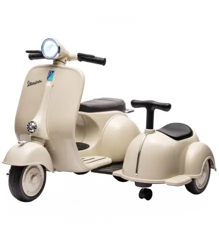 Moto Eléctrica para Niños Licencia VESPA con 2 Asientos Arranque Suave Luz Delantera Música USB y Almacenamiento Crema