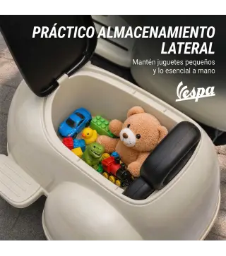 Moto Eléctrica para Niños Licencia VESPA con 2 Asientos Arranque Suave Luz Delantera Música USB y Almacenamiento Crema