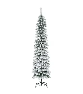 Árbol de Navidad Estrecho Nevado 180 cm con 395 Ramas y Soporte de Metal Plegable para Salón Interior Verde