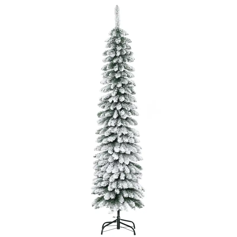 Árbol de Navidad Estrecho Nevado 180 cm con 395 Ramas y Soporte de Metal Plegable para Salón Interior Verde