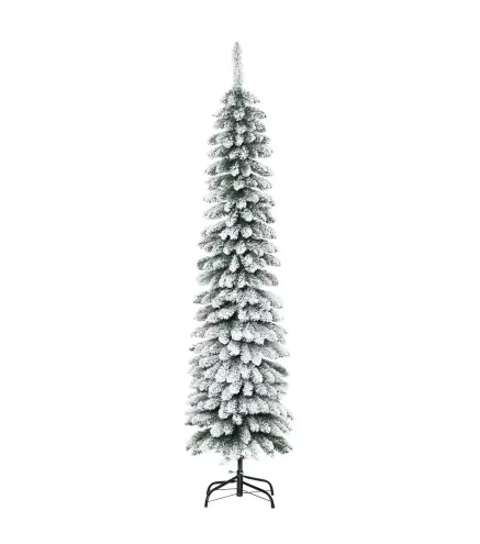 Árbol de Navidad Estrecho Nevado 180 cm con 395 Ramas y Soporte de Metal Plegable para Salón Interior Verde