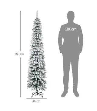 Árbol de Navidad Estrecho Nevado 180 cm con 395 Ramas y Soporte de Metal Plegable para Salón Interior Verde