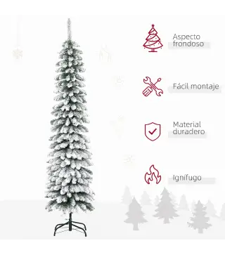 Árbol de Navidad Estrecho Nevado 180 cm con 395 Ramas y Soporte de Metal Plegable para Salón Interior Verde