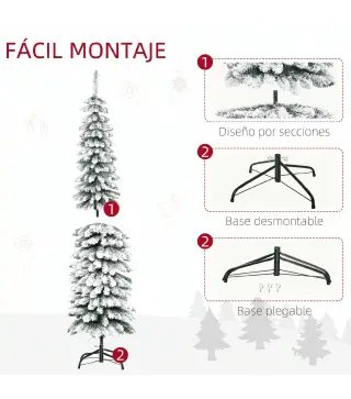 Árbol de Navidad Estrecho Nevado 180 cm con 395 Ramas y Soporte de Metal Plegable para Salón Interior Verde