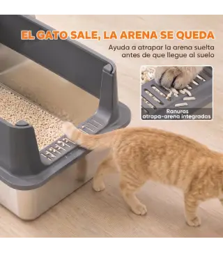 Juego de 2 Areneros Gatos de Acero Inoxidable XL Borde Alto 2 Palas para Gatos Grandes y Gatitos Múltiples Gris Oscuro