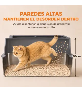 Juego de 2 Areneros Gatos de Acero Inoxidable XL Borde Alto 2 Palas para Gatos Grandes y Gatitos Múltiples Gris Oscuro