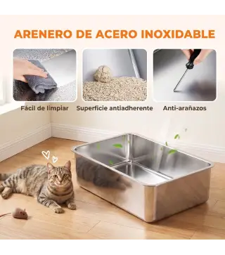 Juego de 2 Areneros Gatos de Acero Inoxidable XL Borde Alto 2 Palas para Gatos Grandes y Gatitos Múltiples Gris Oscuro