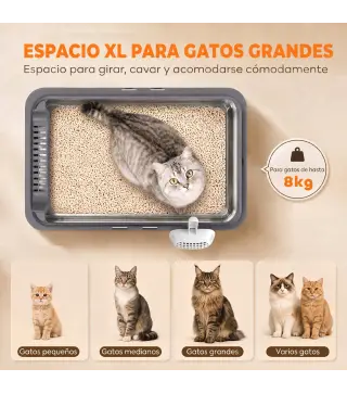 Juego de 2 Areneros Gatos de Acero Inoxidable XL Borde Alto 2 Palas para Gatos Grandes y Gatitos Múltiples Gris Oscuro
