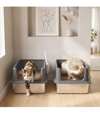 Juego de 2 Areneros Gatos de Acero Inoxidable XL Borde Alto 2 Palas para Gatos Grandes y Gatitos Múltiples Gris Oscuro