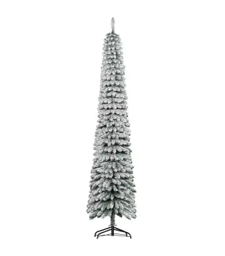 Árbol de Navidad Estrecho Nevado 240 cm con 603 Ramas y Soporte de Metal Plegable para Salón Interior Verde