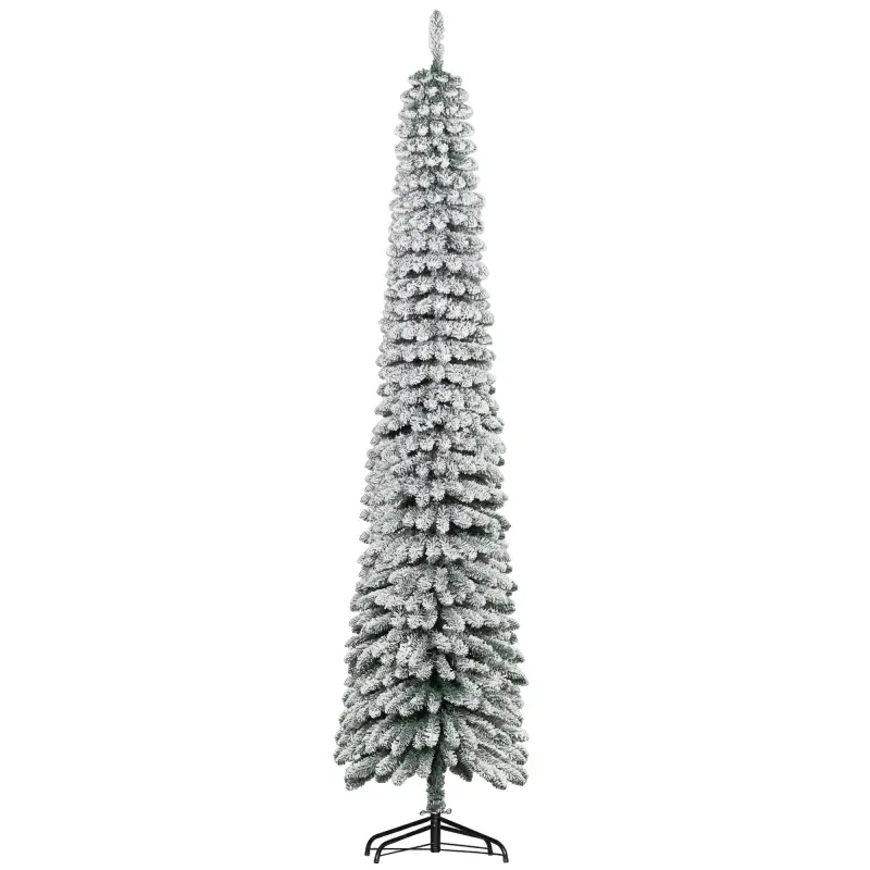 Árbol de Navidad Estrecho Nevado 240 cm con 603 Ramas y Base de Metal Plegable Verde