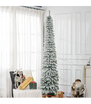 Árbol de Navidad Estrecho Nevado 240 cm con 603 Ramas y Soporte de Metal Plegable para Salón Interior Verde