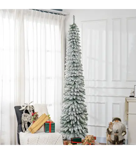 Árbol de Navidad Estrecho Nevado 240 cm con 603 Ramas y Soporte de Metal Plegable para Salón Interior Verde