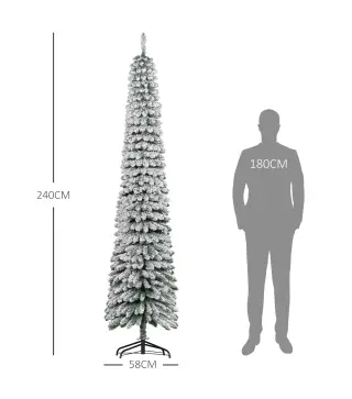 Árbol de Navidad Estrecho Nevado 240 cm con 603 Ramas y Soporte de Metal Plegable para Salón Interior Verde