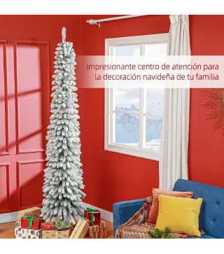 Árbol de Navidad Estrecho Nevado 240 cm con 603 Ramas y Soporte de Metal Plegable para Salón Interior Verde