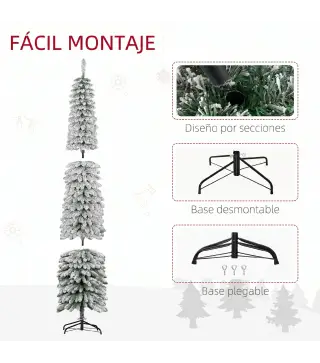 Árbol de Navidad Estrecho Nevado 240 cm con 603 Ramas y Soporte de Metal Plegable para Salón Interior Verde