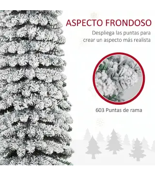 Árbol de Navidad Estrecho Nevado 240 cm con 603 Ramas y Soporte de Metal Plegable para Salón Interior Verde
