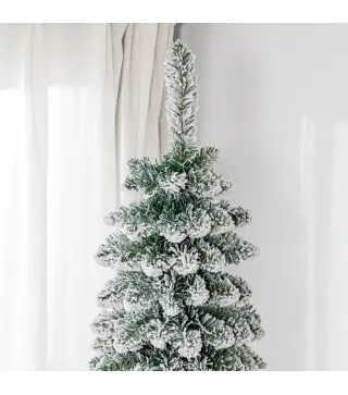 Árbol de Navidad Estrecho Nevado 240 cm con 603 Ramas y Soporte de Metal Plegable para Salón Interior Verde