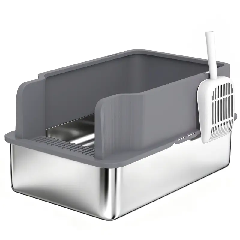 Arenero para Gatos de Acero Inoxidable L con Bandeja de Tamizado Borde Alto Pala 10 Empapadores Gris Oscuro Arenero para Gatos de Acero Inoxidable L con Bandeja de Tamizado Borde Alto Pala 10 Empapadores Gris Oscuro