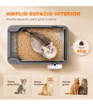 Arenero para Gatos de Acero Inoxidable L con Bandeja de Tamizado Borde Alto Pala 10 Empapadores Gris Oscuro