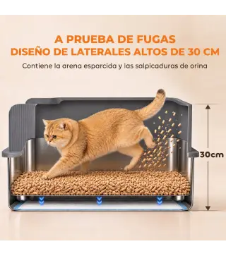 Arenero para Gatos de Acero Inoxidable L con Bandeja de Tamizado Borde Alto Pala 10 Empapadores Gris Oscuro
