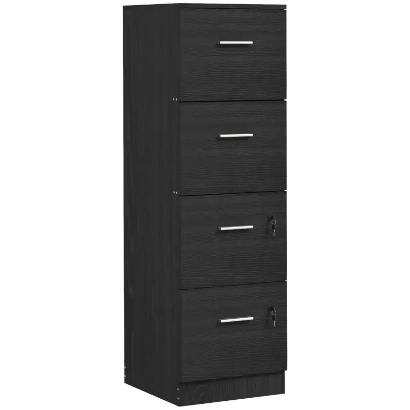 Cajonera de Escritorio con 4 Cajones Cerraduras y Barras para Archivos A4 y Carta 40x42x130,8 cm Negro