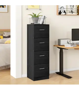 Cajonera Escritorio con 4 Cajones Cerraduras Barras Ajustables para Archivos Tamaño A4 y Carta 40x42x130,8 cm Negro