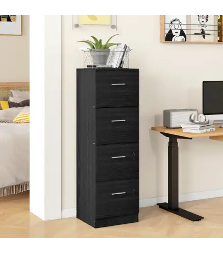 Cajonera Escritorio con 4 Cajones Cerraduras Barras Ajustables para Archivos Tamaño A4 y Carta 40x42x130,8 cm Negro