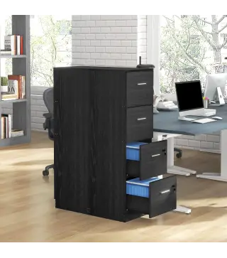 Cajonera Escritorio con 4 Cajones Cerraduras Barras Ajustables para Archivos Tamaño A4 y Carta 40x42x130,8 cm Negro