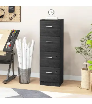 Cajonera Escritorio con 4 Cajones Cerraduras Barras Ajustables para Archivos Tamaño A4 y Carta 40x42x130,8 cm Negro