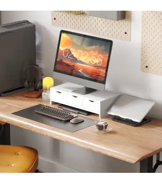 Elevador de Monitor con 3 Cajones para Escritorio PC Portátil 51x24x13 cm Blanco