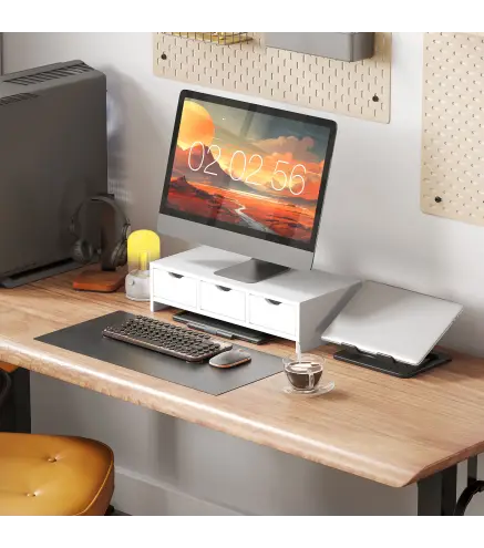 Elevador de Monitor con 3 Cajones para Escritorio PC Portátil 51x24x13 cm Blanco