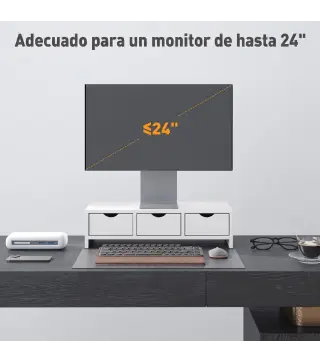 Elevador de Monitor con 3 Cajones para Escritorio PC Portátil 51x24x13 cm Blanco