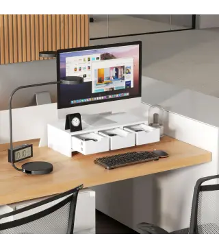 Elevador de Monitor con 3 Cajones para Escritorio PC Portátil 51x24x13 cm Blanco