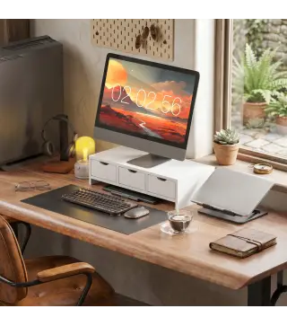 Elevador de Monitor con 3 Cajones para Escritorio PC Portátil 51x24x13 cm Blanco