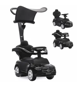 Correpasillos Bebés 3 en 1 Mercedes-Benz con Barra de Empuje Capota Barandilla de Seguridad Música 12-36 Meses Negro