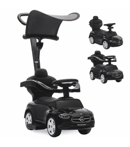 Correpasillos Bebés 3 en 1 Mercedes-Benz con Barra de Empuje Capota Barandilla de Seguridad Música 12-36 Meses Negro