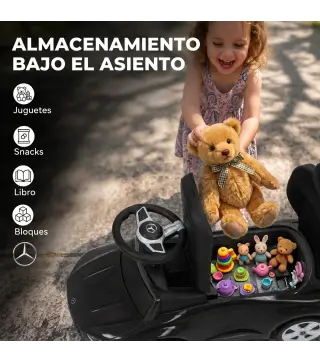 Correpasillos Bebés 3 en 1 Mercedes-Benz con Barra de Empuje Capota Barandilla de Seguridad Música 12-36 Meses Negro