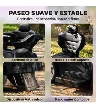 Correpasillos Bebés 3 en 1 Mercedes-Benz con Barra de Empuje Capota Barandilla de Seguridad Música 12-36 Meses Negro
