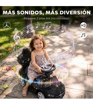 Correpasillos Bebés 3 en 1 Mercedes-Benz con Barra de Empuje Capota Barandilla de Seguridad Música 12-36 Meses Negro