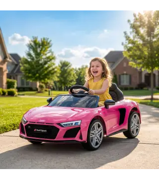 Coche Eléctrico Niños Audi R8 Spyder 12V con Mando a Distancia 2,4 G 2 Motores Arranque Suave Suspensión Trasera Rosa