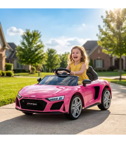 Coche Eléctrico Niños Audi R8 Spyder 12V con Mando a Distancia 2,4 G 2 Motores Arranque Suave Suspensión Trasera Rosa