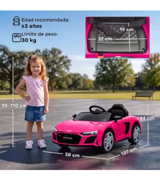 Coche Eléctrico Niños Audi R8 Spyder 12V con Mando a Distancia 2,4 G 2 Motores Arranque Suave Suspensión Trasera Rosa