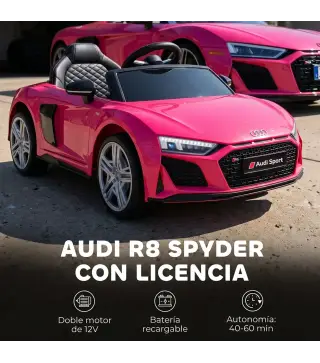 Coche Eléctrico Niños Audi R8 Spyder 12V con Mando a Distancia 2,4 G 2 Motores Arranque Suave Suspensión Trasera Rosa