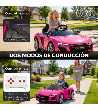 Coche Eléctrico Niños Audi R8 Spyder 12V con Mando a Distancia 2,4 G 2 Motores Arranque Suave Suspensión Trasera Rosa