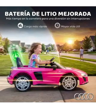 Coche Eléctrico Niños Audi R8 Spyder 12V con Mando a Distancia 2,4 G 2 Motores Arranque Suave Suspensión Trasera Rosa