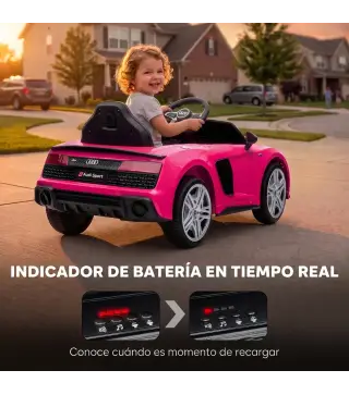 Coche Eléctrico Niños Audi R8 Spyder 12V con Mando a Distancia 2,4 G 2 Motores Arranque Suave Suspensión Trasera Rosa