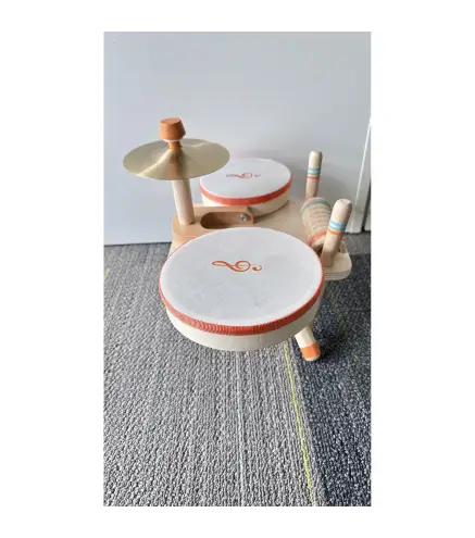 Tambor Infantil de Madera Instrumentos Musicales Montessori con Platillo Raspador y 2 Baquetas para 18 Meses a 6 Años